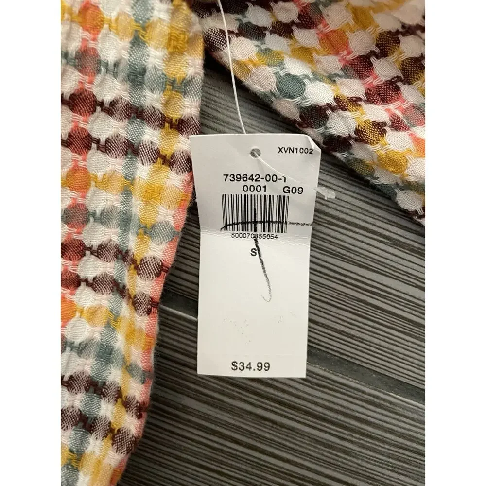 Old Navy Oversized Short-Sleeve Ruffled Dobby Gingham Blouse Size Small NWT